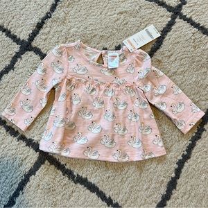 Gymboree swan shirt, pink & white, NWT, 3-6 months